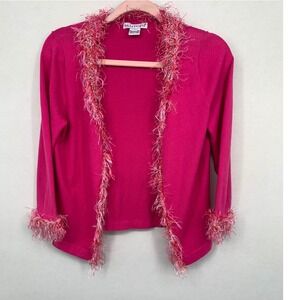 Bellepointe Pink Eyelash Trim Open Front Cardigan Sweater Small